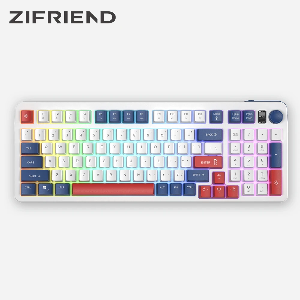 

ZIFRIEND New BM98 Wired Membrane Keyboard Typing Mute 98 keys with Knobs Rainbow RGB Backlit ABS keycaps for Home Game/Office