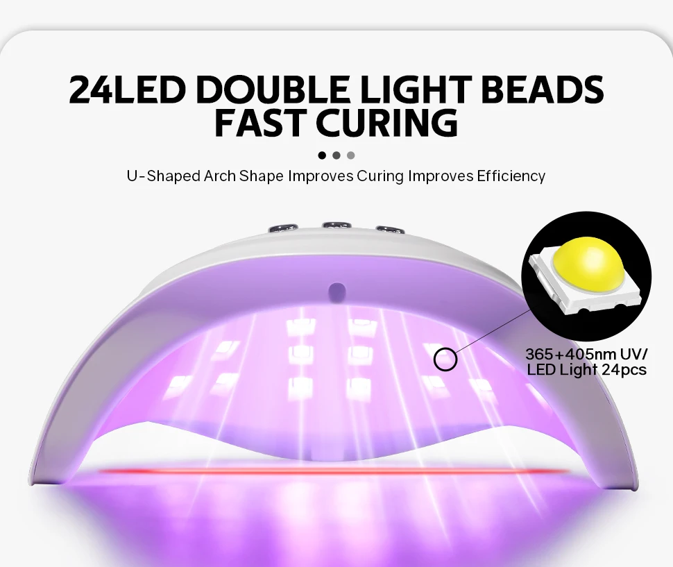 مصباح أظافر احترافي مع شاشة LCD عالية الدقة كبيرة الحجم، 24 خرزة إضاءة مزدوجة LED للعلاج السريع، مستشعر ذكي بالأشعة تحت الحمراء لجميع الأظافر