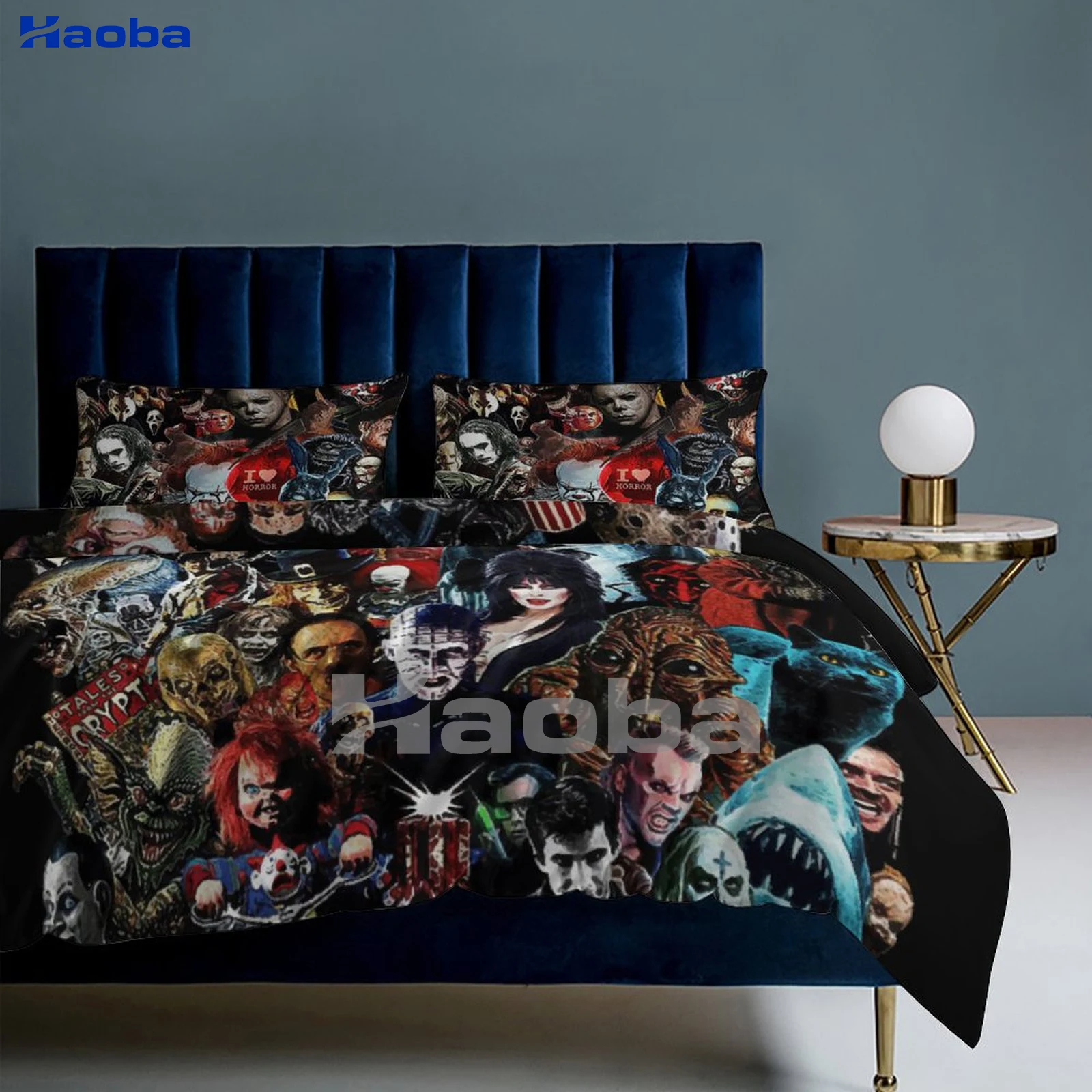 Horror Movie Character Print Three Piece Bedding Set Children or Adults for Beds Quilt Covers Birthday Gifts for Women Men