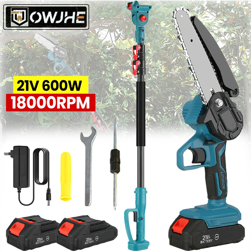 OWJHE 2.5m tronçonneuse électrique pôle télescopique 2 en 1 sécateur scie à branches hautes scie à main outil d'élagage d'arbres de jardin pour batterie Makita