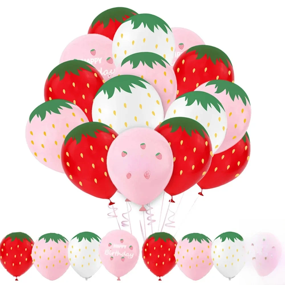 5/100 pièces fraise thème fête décor ballon mignon fraise Latex ballon enfants anniversaire bébé douche fruits fête fournitures 12'