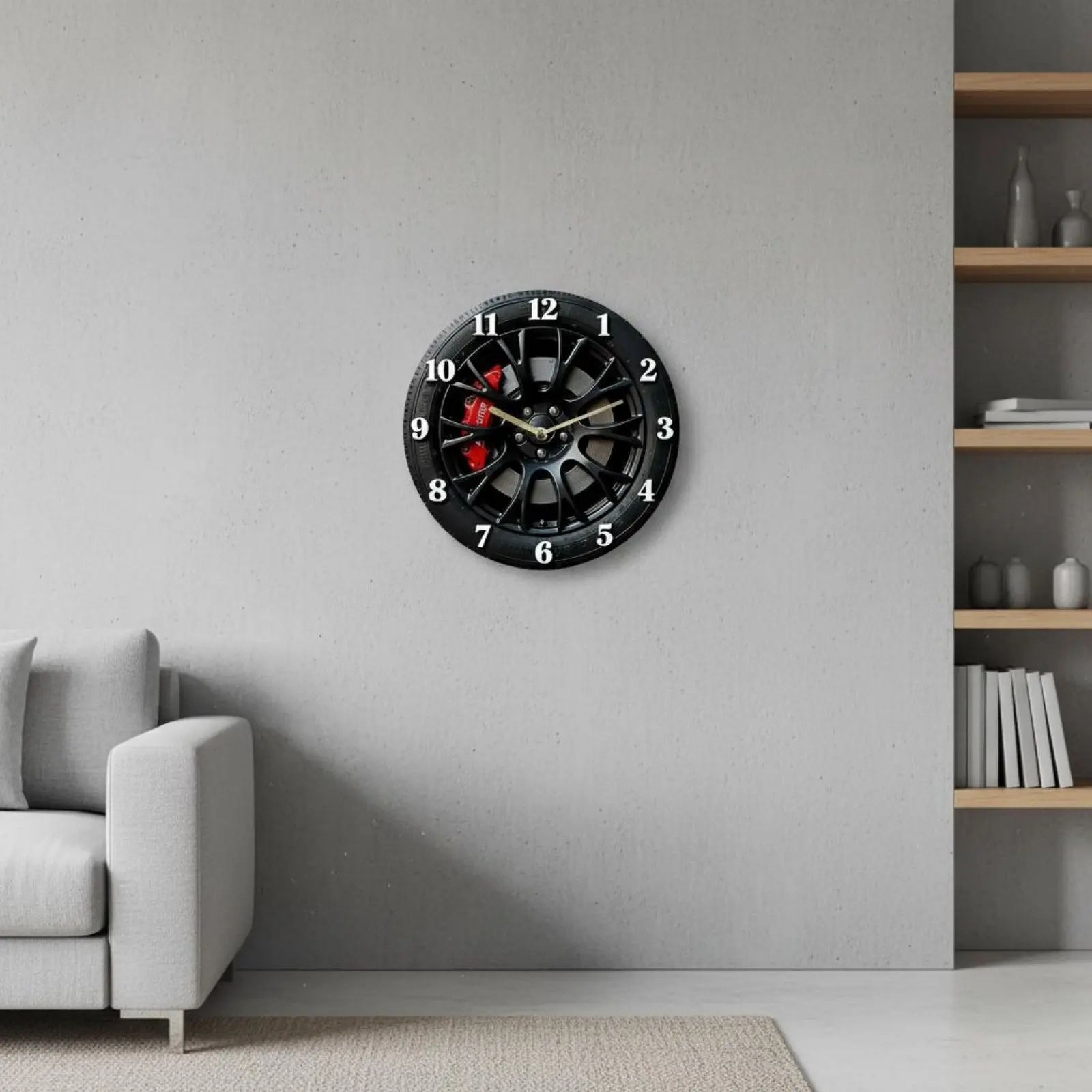2D Car Wheel Wall Clock Modern Minimalist Design Car Wheel Wall Clock Easy to Hang Timepiece for Auto Fans, Garage, Man Cave, Wo view 5