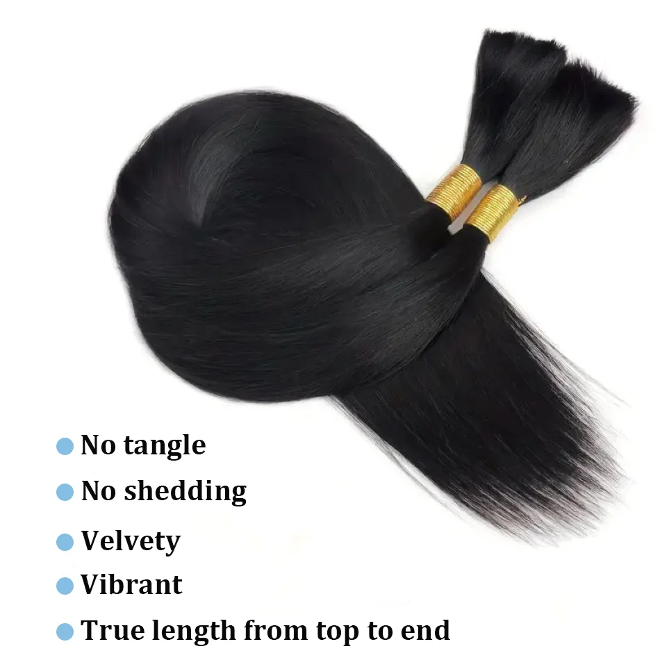 Bulk Hair Straight Brazilian Natural Bulk Bundle Natural 100% Human Braiding Hair Thick End Braided Hair Extension 16-24inch