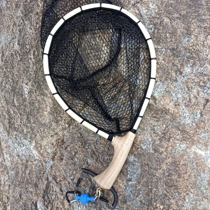 curved handle fishing nets Custom Landing Net with and deep epoxy finish inch round hoop provides a wide opening to scoop fish quickly and confidently during those critical moments at the waters edge Aventik Tenkara Curved Wooden Landing