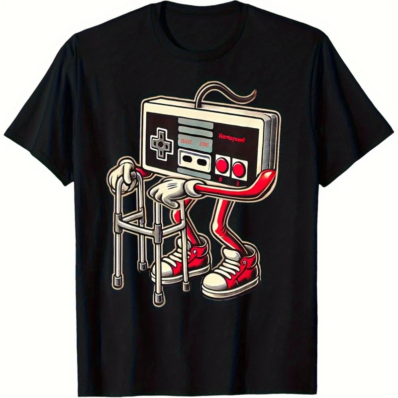 

Men's Retro Gaming T-Shirt Loose Fit Crew Neck Shirt for Gamers Outfit Everyday Tee Playful Design Breathable Material Top Casua