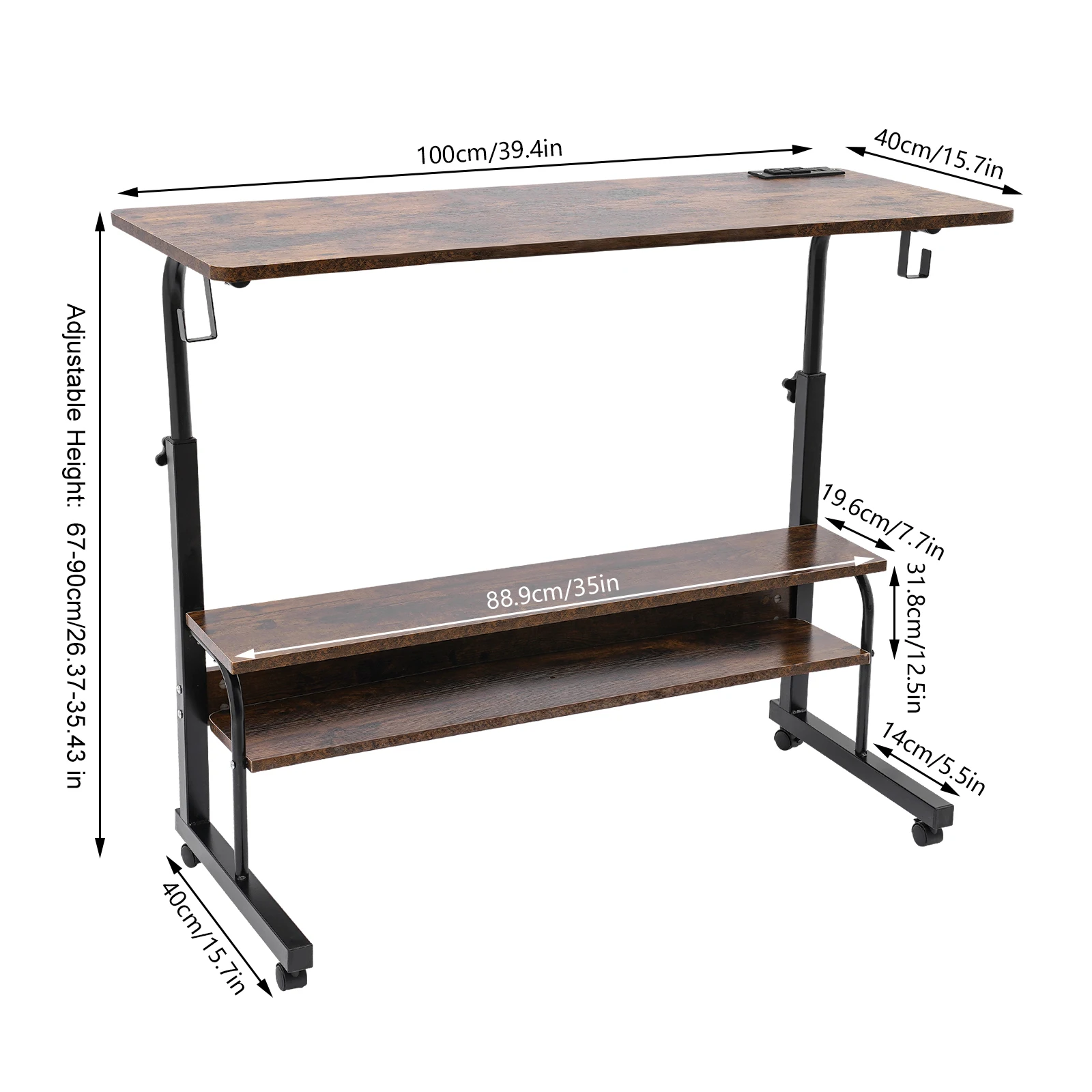 

Adjustable Height Standing Desk, Portable Laptop Desk with Rolling Computer Stand MDF, Carbon Steel for Office, Living Room