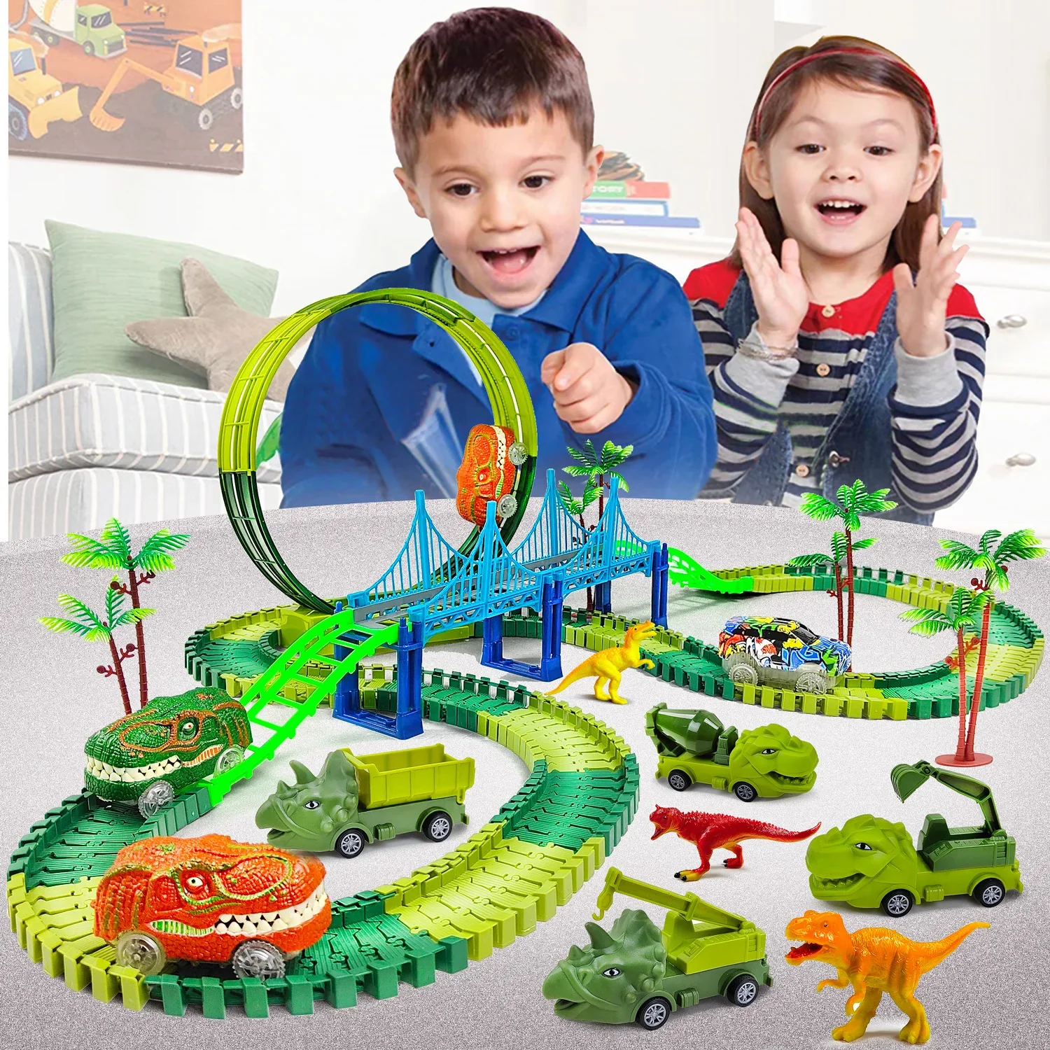 Enfants électrique magique escalade dinosaure piste jouet ingénierie voiture enfants piste voiture Train jouets pour enfants cadeau d'anniversaire