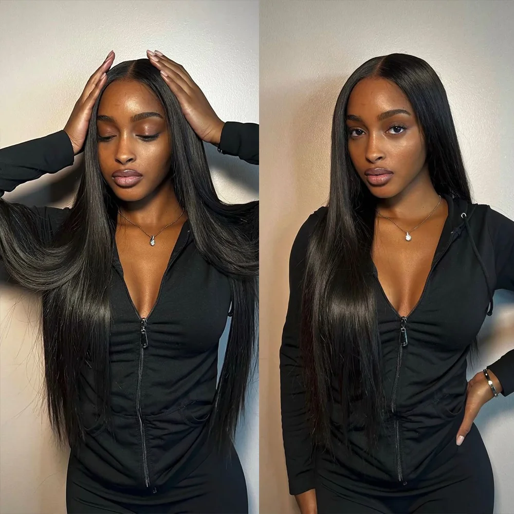 Perruque Lace Closure Wig naturelle brésilienne Remy, cheveux lisses, 4x4, 28, 30, 32 pouces, pre-plucked, avec Baby Hair, pour femmes africaines