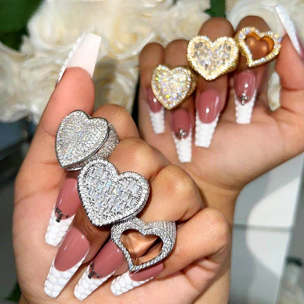 Full Micro Paved CZ Hollow Heart Ring Wysokiej jakości Iced Out Bling Cubic Zirconia Dla kobiet Biżuteria na palec dla dziewczyny Walentynki — zdjęcie 2