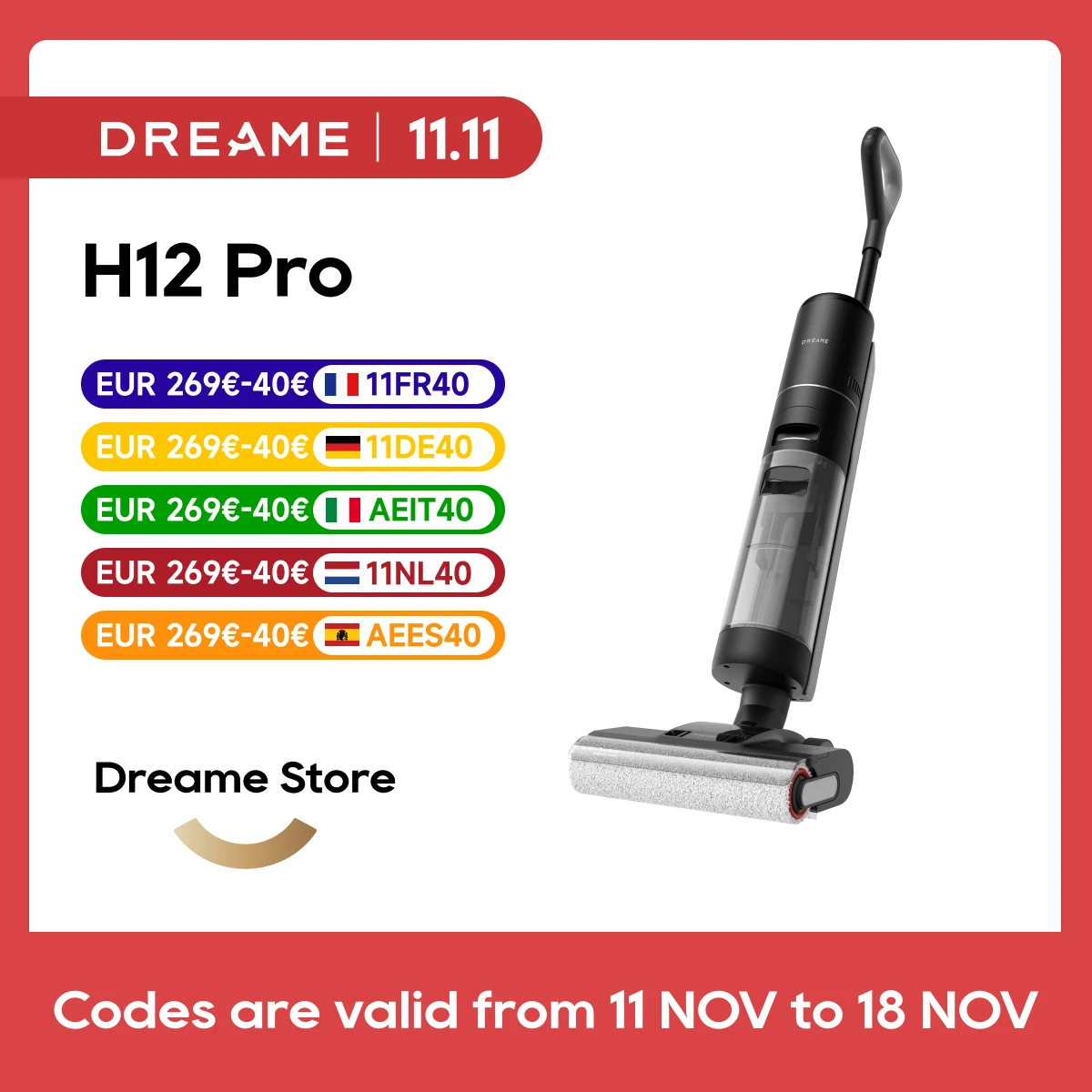 dreame H12 PRO Wet Dry Vacuum Cleaner, Cordless Vacuum Mop All in One, Smart Floor Cleaner for Hard Floor, One-Step Edge to Edge