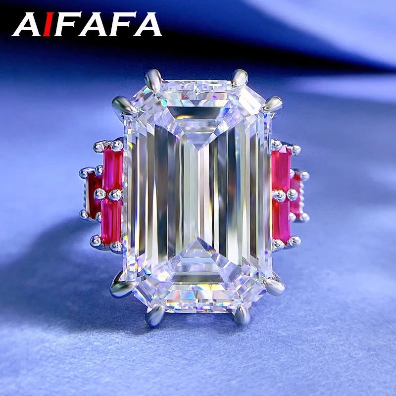 

AIFAFA 100% 925 Sterling Silver 30 Carat Synthetic Diamond Rings 13*20mm Sparkling Gemstone Wedding Party Jewelry For Women