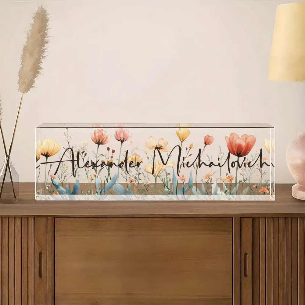 1 STÜCK individueller Name UV-Druck Blumenmuster Acryl Tischdekoration, Dekorationen / Geburtstag / Weihnachten / Bürogeschenke