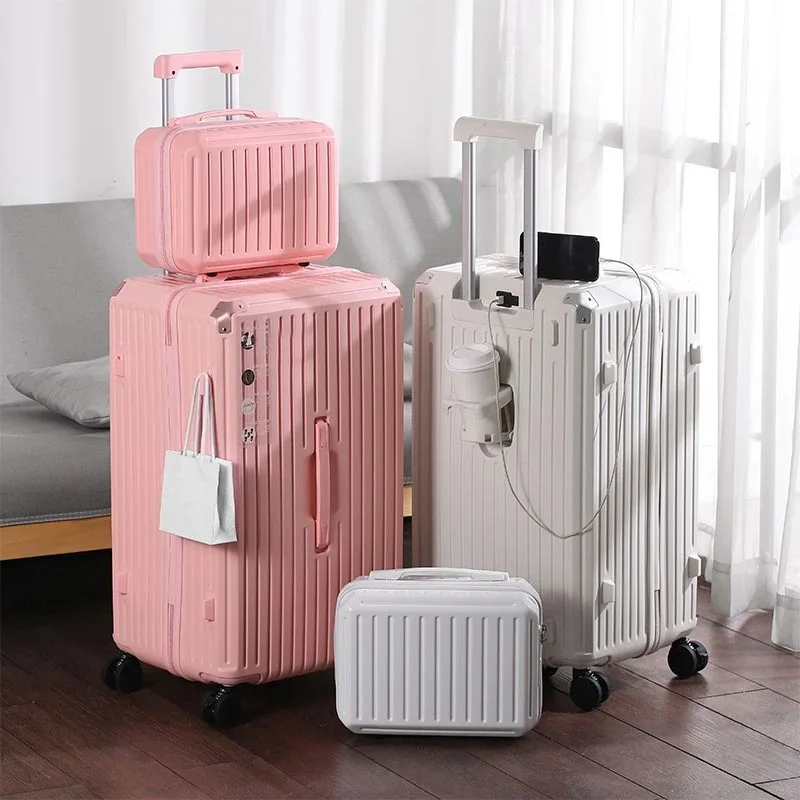 Multifunction Spinner Luggage with USB Charging Port and Cup Holder Aluminum Frame Hard Equipment Suitcase Luggage