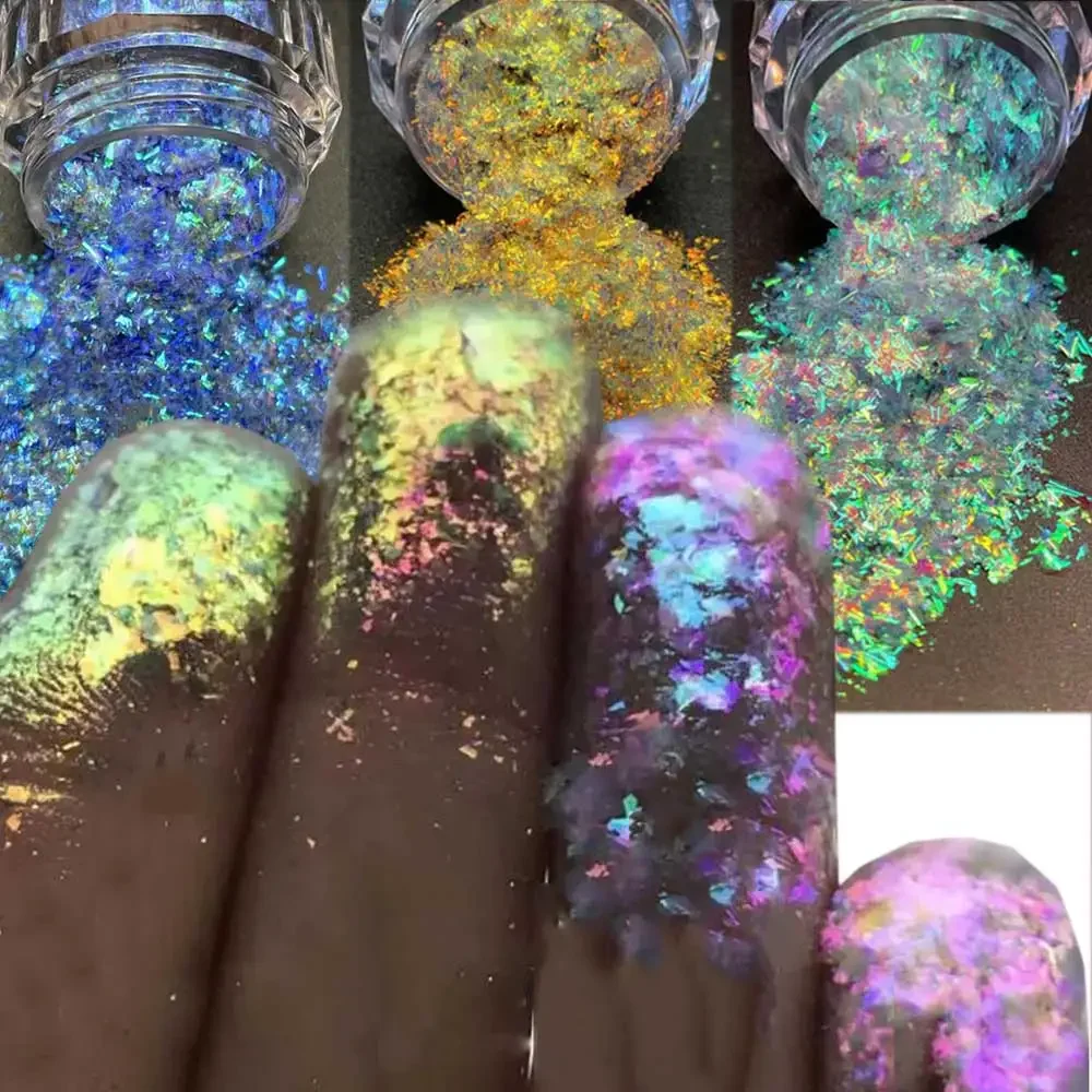 1 * ongles caméléon paillettes flocons multi-chromes holographiques poudre à ongles irisé vernis à ongles Pigment acrylique Ultra mince opale poussière