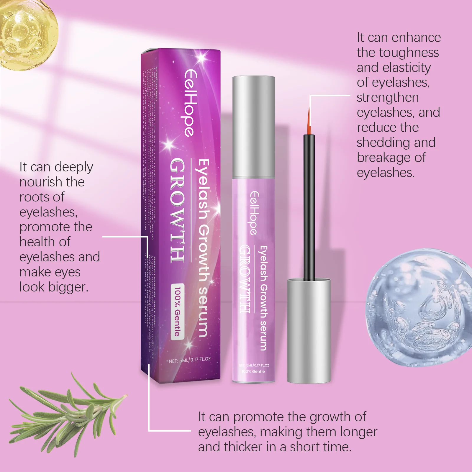 Eelhope 5ml Serum na porost rzęs Szybkie wzmacnianie rzęs i brwi Zagęszczające podnoszące rzęsy Serum do pielęgnacji rzęs Pełniejsze naturalne kręcone rzęsy