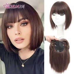 Synthetic Short Straight Topper Hair with Bangs Heat-Resistant Fiber Toppers Hair Extensions With 3 Clips for Women