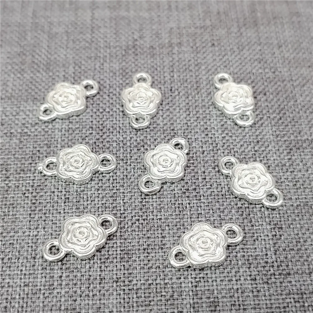 

10pcs of 925 Sterling Silver Small Rose Flower Charm Connector for Bracelet Necklace Earring