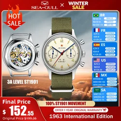 Seagull 1963 International Edition Men's Mechanical Watch Pilot Clock ST1901 Retro Chronograph Wristwatch Air Force Aviation New