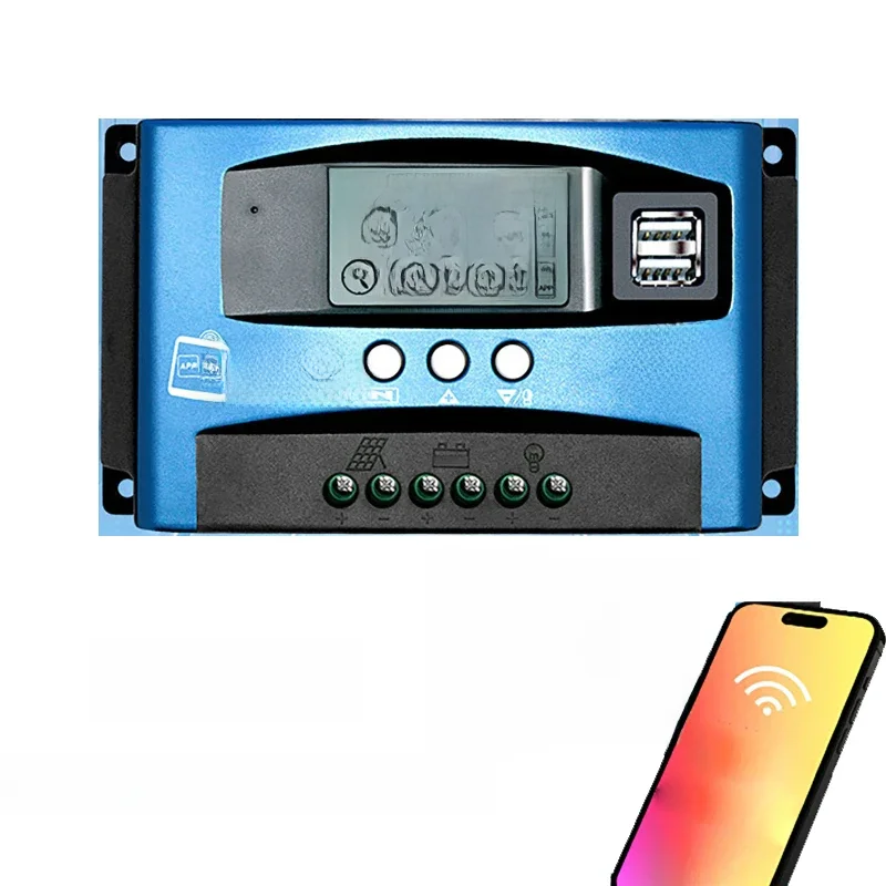 12V 24V WiFi bluetooth MPPT regulator ładowania słonecznego z wyświetlaczem LCD podwójne USB do akumulatora litowo-ołowiowego 100A 60A 40A 30A — 2