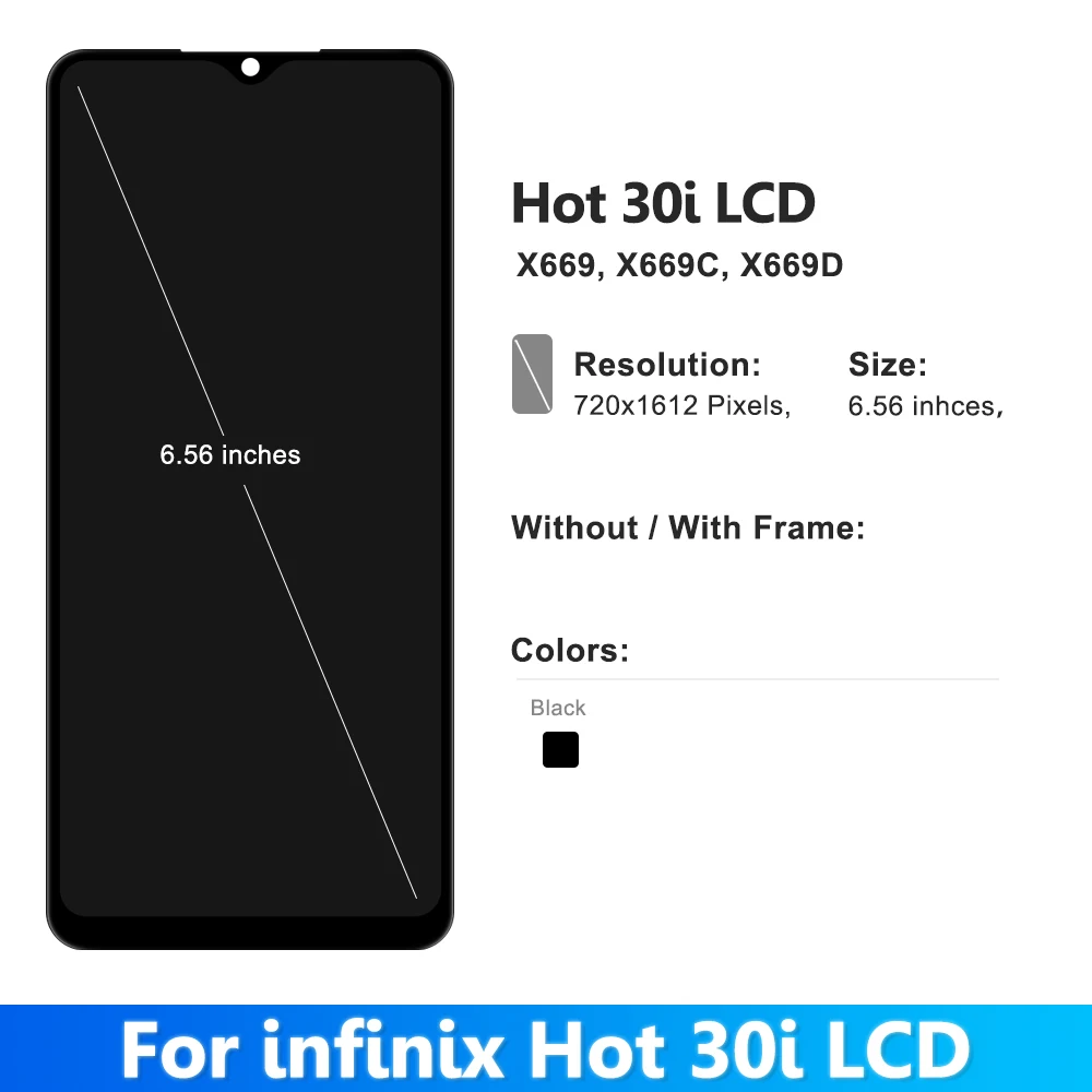 Infinix Hot 30i X669 X669C Hot30i NFC X669D 용 OEM LCD 디스플레이 스크린, 터치 디지타이저 어셈블리 교체, 6.56 인치