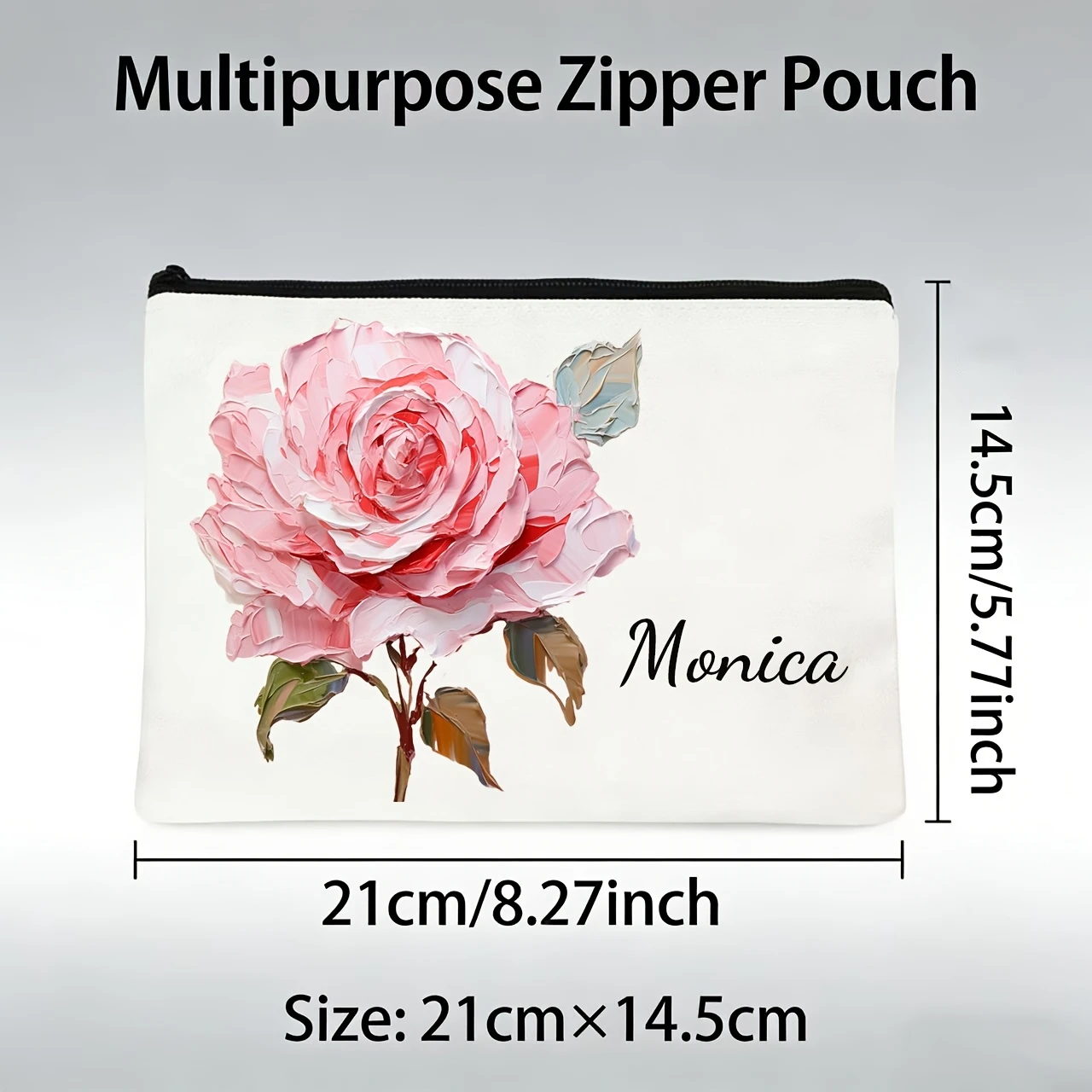 Custom Name Oil Painting Rose Toiletry Bag, Combining Artistic Three-dimensional Roses with Practical Functionality.