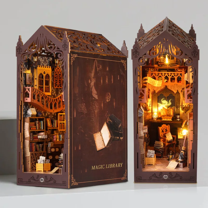 Miniature Magic Library Set 3D Puzzle DIY Book Nook Kit Eternal Bookstore Woodhouse Dollhouse With Light Building Model Great Gift