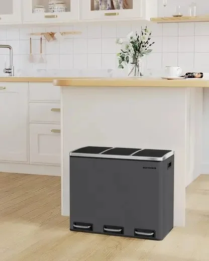 SONGMICS Mülleimer, Mülltrennsystem, 3 x 18 L, ergonomisch, 3 Fächer