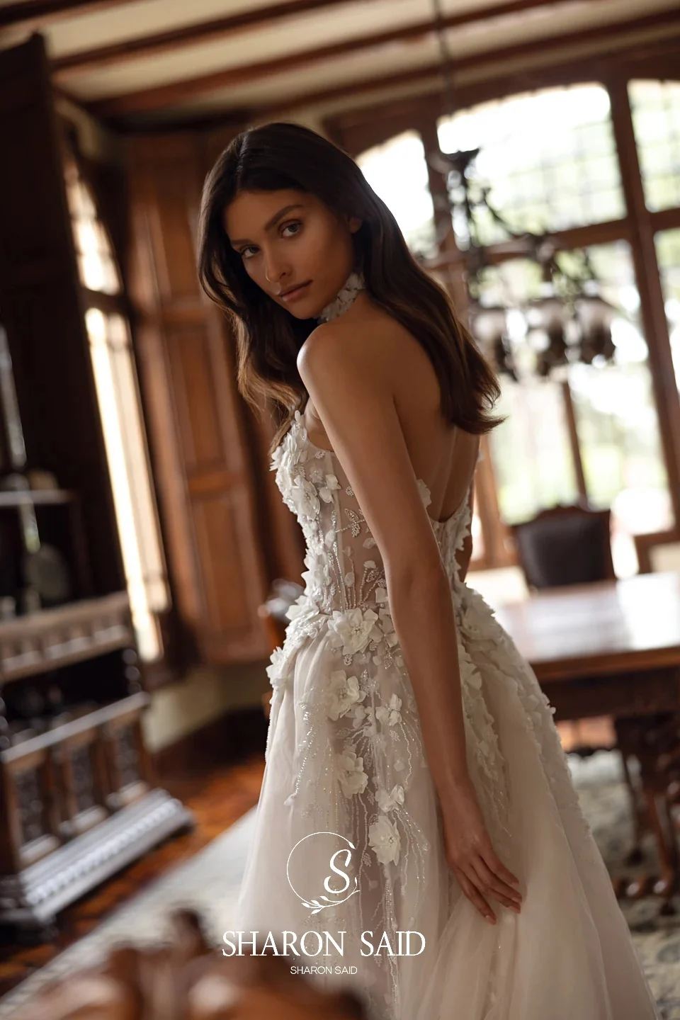 Sharon Said Элегантное белое свадебное платье без бретелек с 3D цветами, винтажное тюлевое платье невесты без рукавов с боковым разрезом SW413, индивидуальный заказ