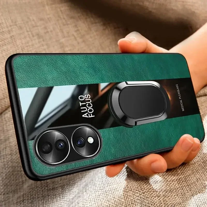 Etui ze skóry PU z pleksiglasu dla Huawei Honor 70 lite 5G 60 50 SE 90 80 200 Inteligentny magnetyczny metalowy uchwyt pierścieniowy odporny na wstrząsy miękki pokrowiec — zdjęcie 2