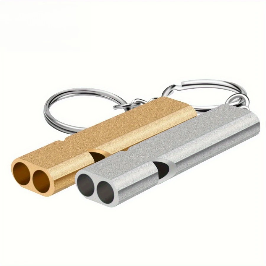 سلسلة مفاتيح صفارة إنقاذ ذهبية مكونة من 3 قطع، تصميم أنبوب مزدوج، مناسبة للتخييم/المشي لمسافات طويلة/التحكم في الهواء الطلق، أداة خارجية أساسية #5