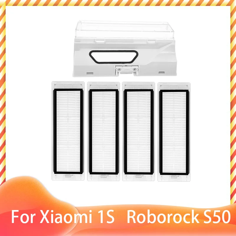 Replacement Dust Box and Hepa Filter Pack for Xiaomi 1S, Roborock S55 S51 S50 Serise Robotic Vacuum Cleaner Spare Parts