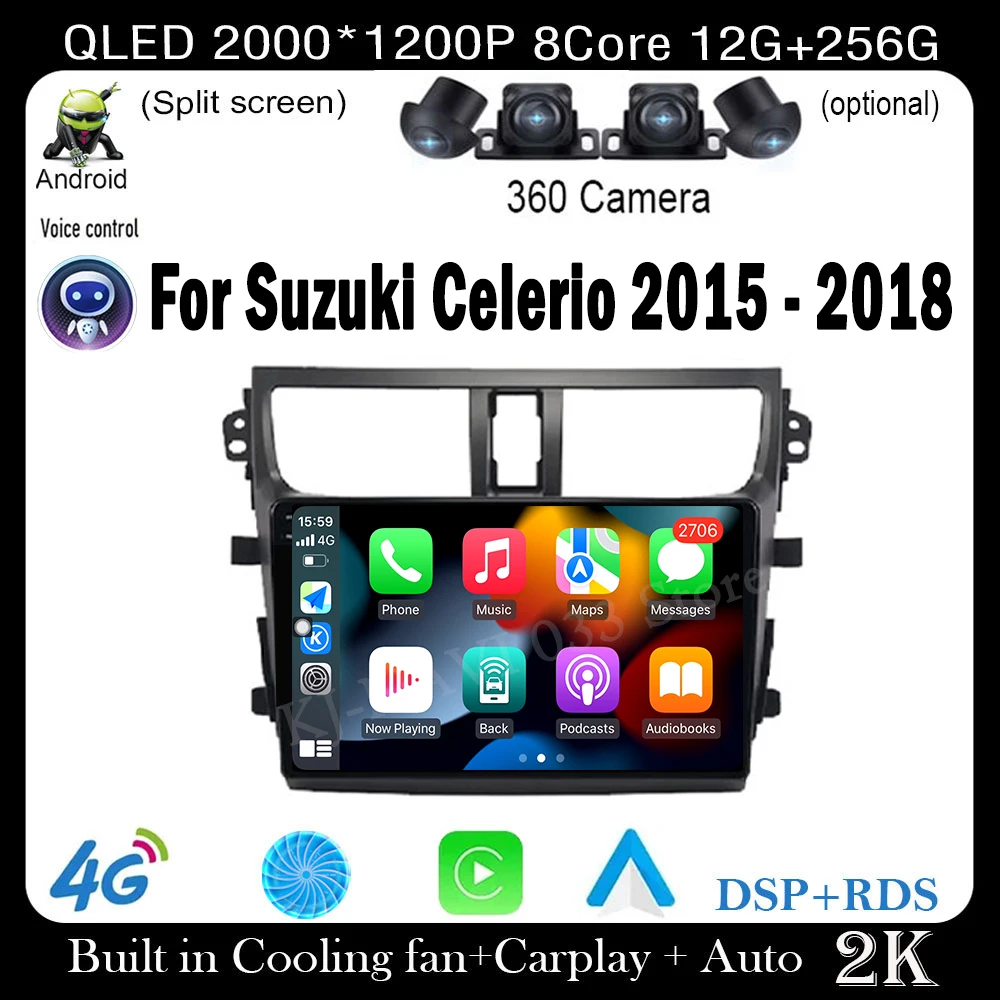 

Автомобильное радио для Suzuki Celerio 2015-2018, мультимедийный видеоплеер, 4G, Android 14 Navi, GPS, беспроводной Carplay, авто, WIFI, стерео