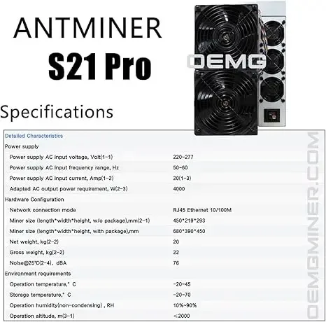 NEUER Bitmain S21 Pro 234Th 3510w Miner Asic Miner mit Garantie