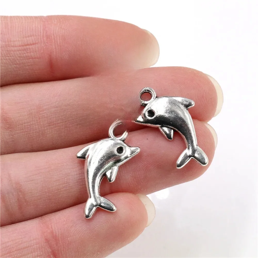 23x13mm 15 sztuk Antique Silver Plated delfin Handmade Charms wisiorek: DIY dla bransoletki necklace-Q5-22 — zdjęcie 2