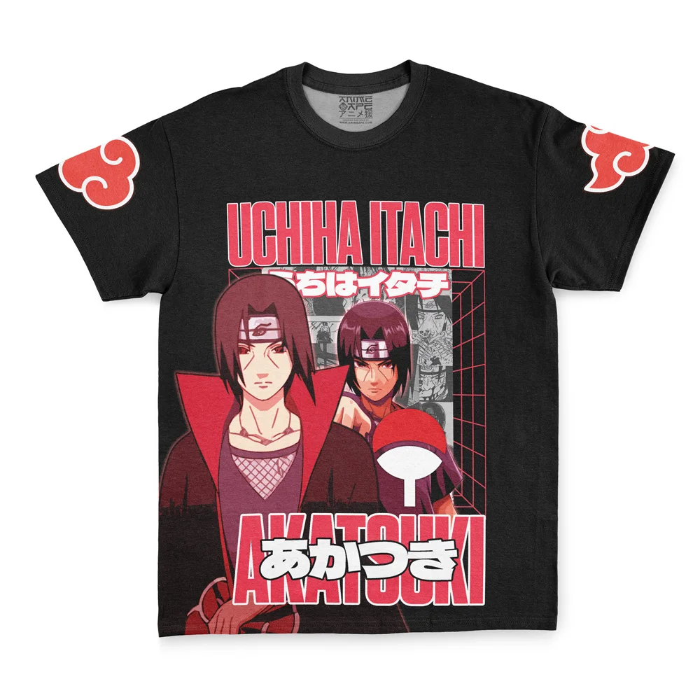 Herren Uchiha Itachi Akatsuki Vintage Anime Grafik T-Shirt, Naruto Rote Wolke Ärmel Otaku Streetwear Kurzarm Casual Tee
