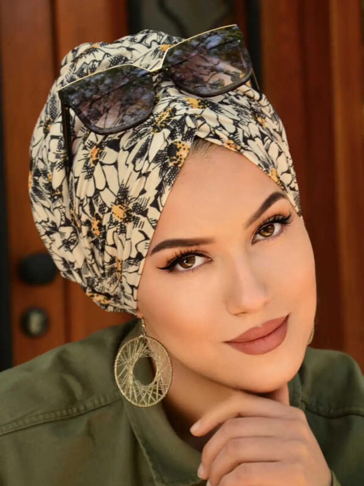 Patterned Draped Padded Bonnet, Muslim Fashion Hijab Shawl Casual Bonnet Summer Clothing Woman Wrap Scarf Veil Head Dress