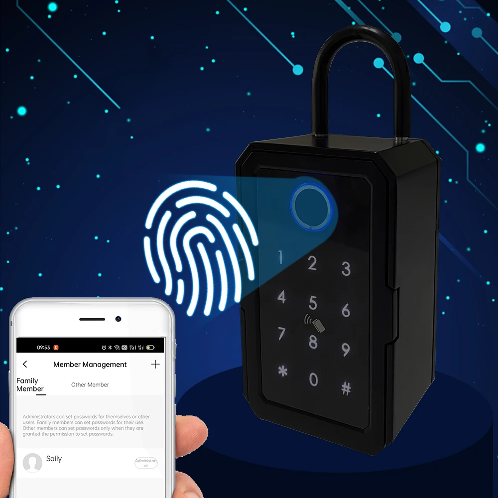 Imagem -05 - Tuya Smart Keyboxs Eletrônicos Funcionam com Bluetooth Gateway Impermeável ao ar Livre Lock Box Segurança Fingerprint Wall Key Box para Casa