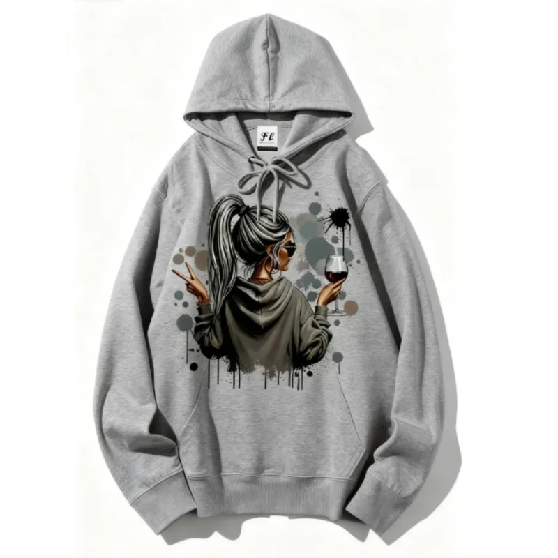 

Эффектная женская толстовка с рисунком для любителей моды. Модная повседневная уличная одежда свободного покроя, идеально подходящая для повседневных прогулок и стильная одежда.