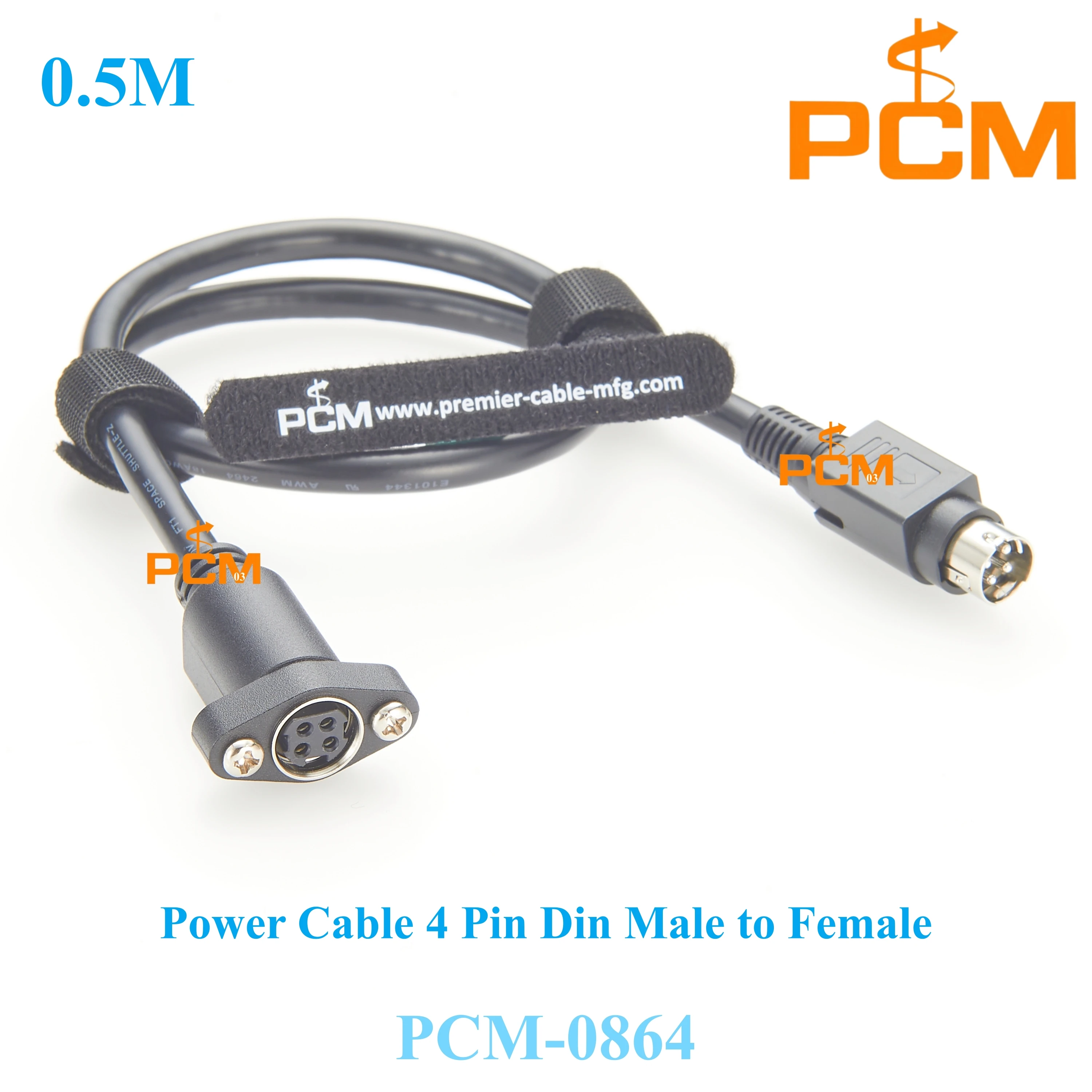 DIN 4-Pin Power Extension Cable Male to Female Snap & Lock Connector, Kycon Style KPJX-PM-4S Panel Mount Power Jack Plug Cord