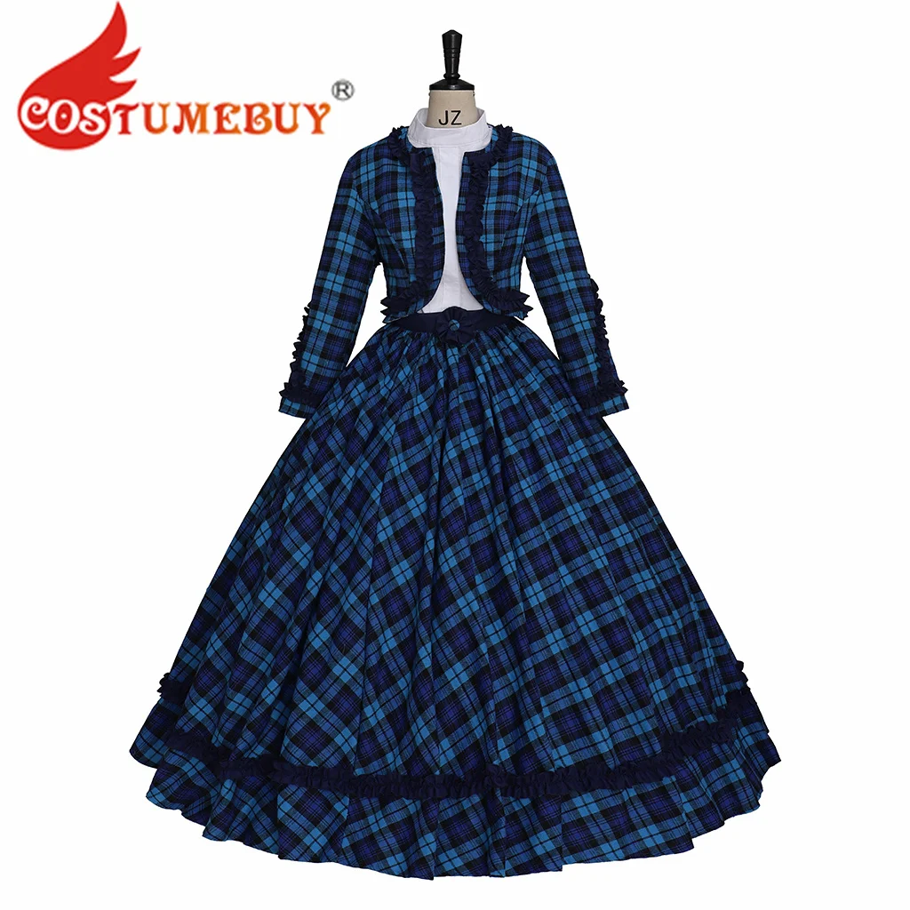 

Victorian Civil War Southern Belle Ball Gown 1860s Blue Plaid Dress Women's Vintage Dress Dickens Christmas Caroler Costume