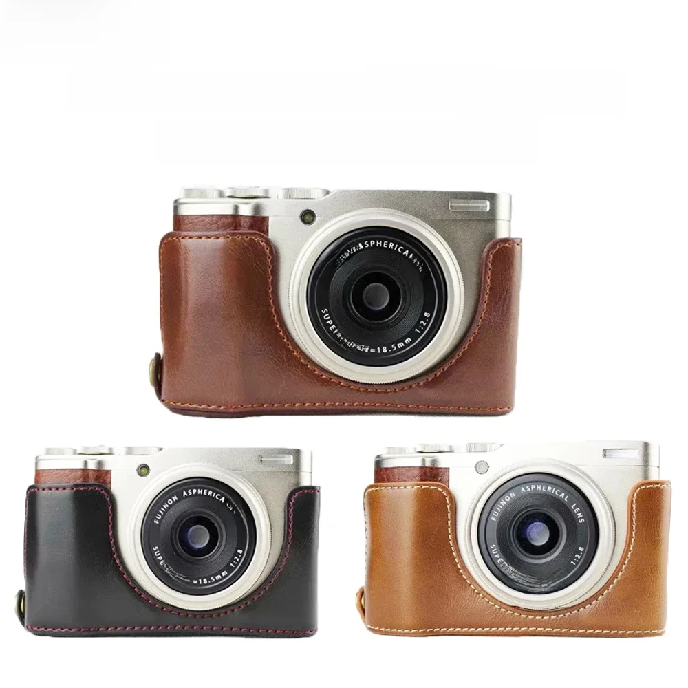Nowy PU skórzany futerał do aparatu pół ciała pokrywa dla Fujifilm XF10 FUJI X-F10 otwarcie dolnej obudowy czarny brązowy kawy — zdjęcie 2