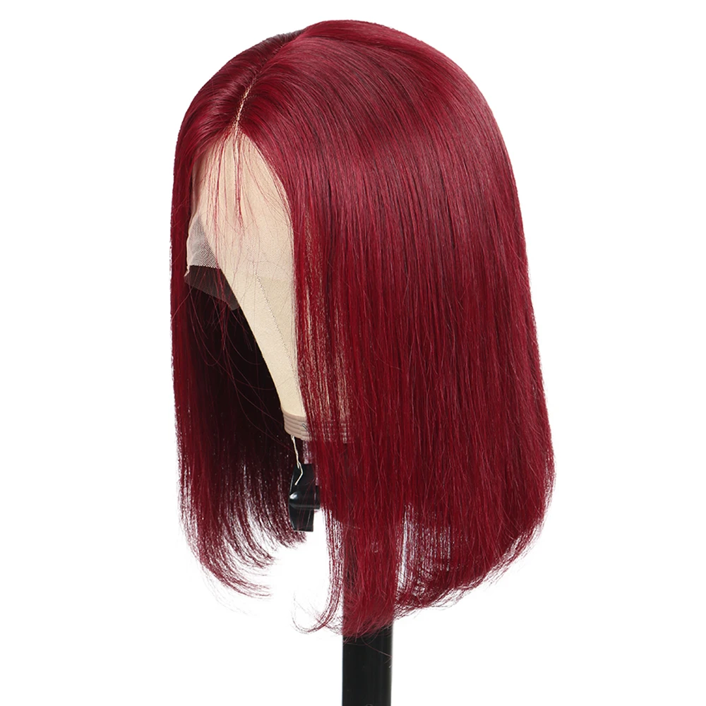 Peluca recta Bob 99J Hd 13x4, cabello humano con encaje frontal para mujer, prearrancado, rojo 99J, color burdeos, 10, 12, 14 pulgadas