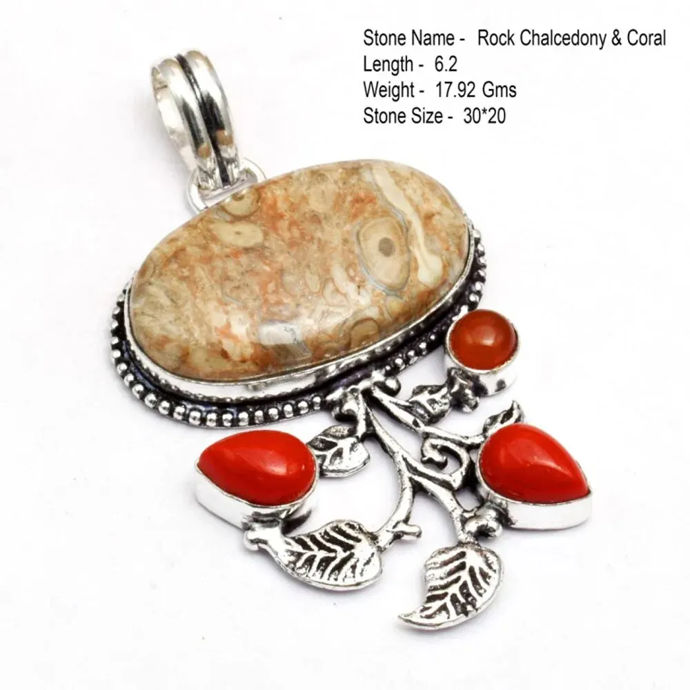 Genuine Jasper  + Coral Pendant