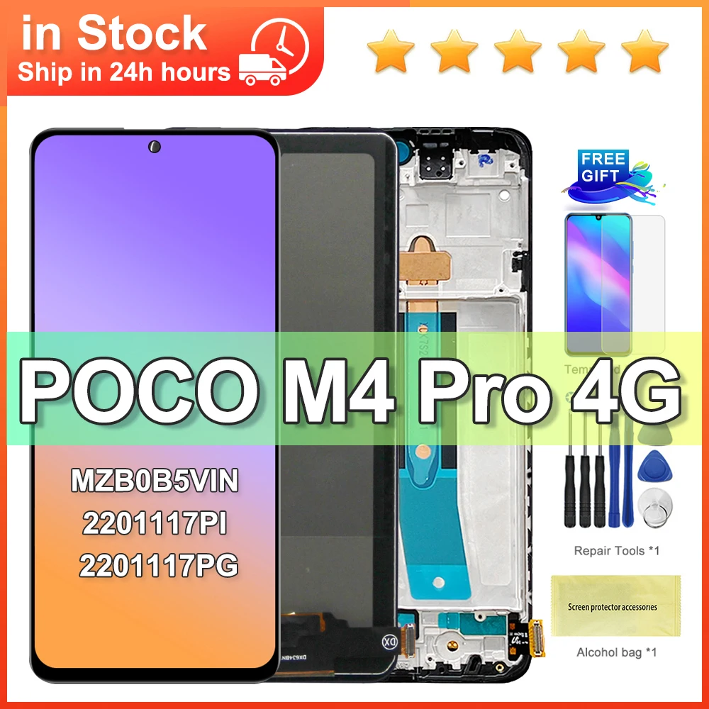 6.43\'\' Super AMOLED For Xiaomi Poco M4 Pro 4G LCD 2201117PI 2201117PG MZB0B5VI Display Touch Screen Panel Digitizer Assembly