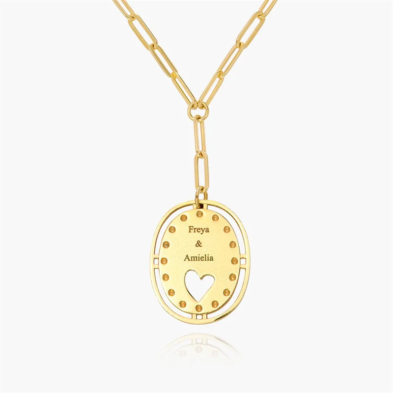 

HALO ENGRAVED HEART PENDANT NECKLACE - 18K GOLD VERMEIL Stainless Steel Personalized Name Pendant Couple Name Necklace For Women