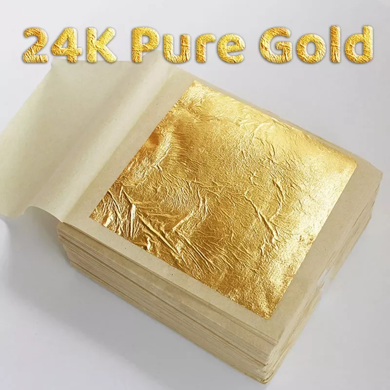 24K 10Pcs Gold Foil Pure Gold Leaf Sheets DIY Art Decoration Arts Crafts Gilding Design Paper Party Gift Wrapping Scrapbooking