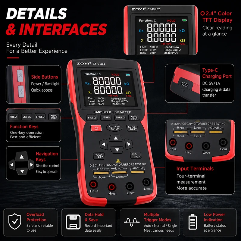 LCR Meter LCR Bridge ZOYI ZT‑DQ02 High‑Precision ESR & Battery Internal Resistance Tester for Inductance Capacitance Resistance view 4
