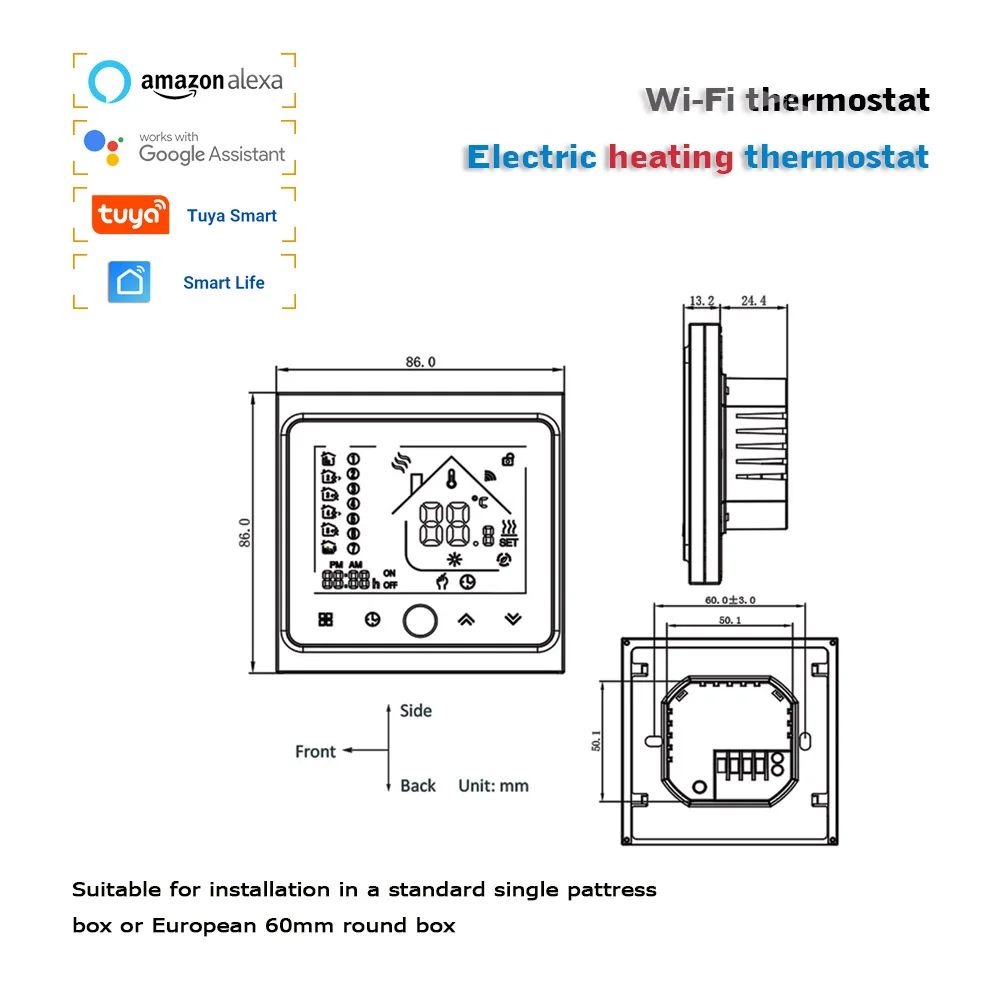 24VAC 220VAC Electric heating thermostat for warm floor  Tuya Smart Life App Control Works With Alexa Google Home