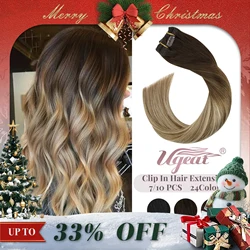 Ugeat Clip In Human Hair Extensions Blonde Color Seamless Invisible Full Head Balayage Soft Remy Hair Extensions For Salon
