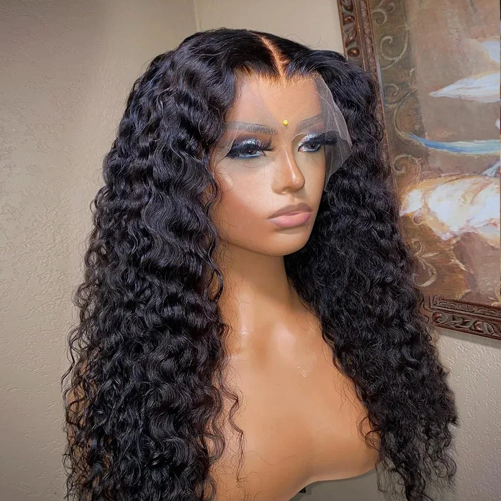 Transparent Deep Wave Lace Front Human Hair Wig Glueless Brazilian Curly Human Hair Wigs For Women Pre Plucked 180 Density